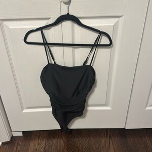NWT Black Cinched Satin Bodysuit